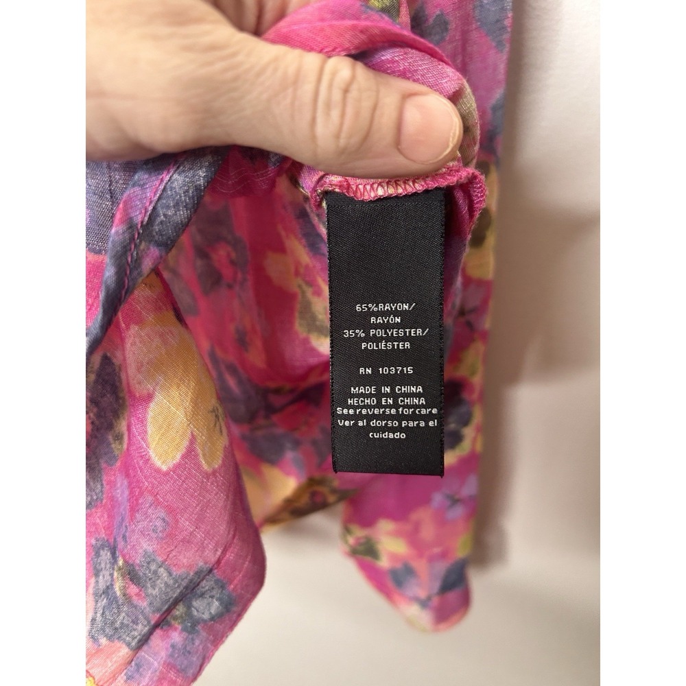 Zac & Rachel Womens Pink Floral Roll Tab Sleeve Button Up Blouse Gauze Top Small - Picture 5 of 8
